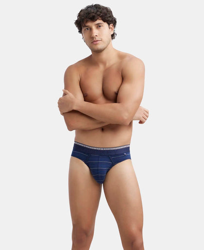 Super Combed Cotton Elastane Stretch Striped Brief with Ultrasoft Waistband - Navy-5