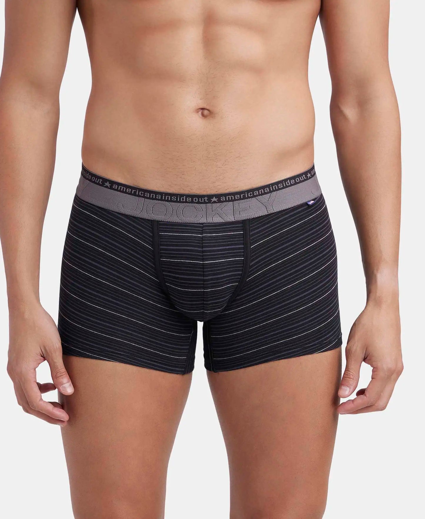 Super Combed Cotton Elastane Stretch Stripe Trunk with Ultrasoft Waistband - Black-1