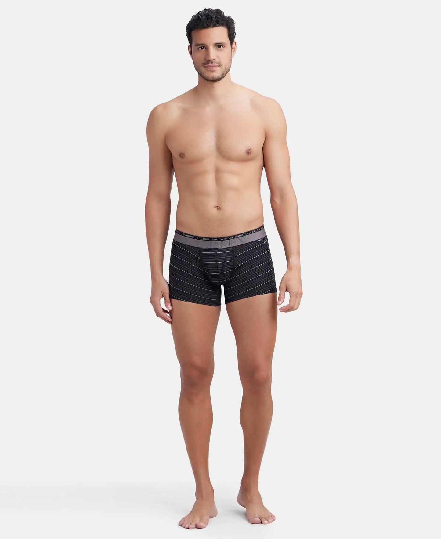 Super Combed Cotton Elastane Stretch Stripe Trunk with Ultrasoft Waistband - Black-4