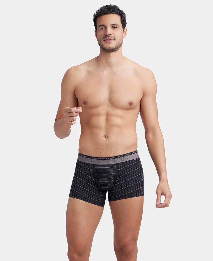 Super Combed Cotton Elastane Stretch Stripe Trunk with Ultrasoft Waistband - Black-5