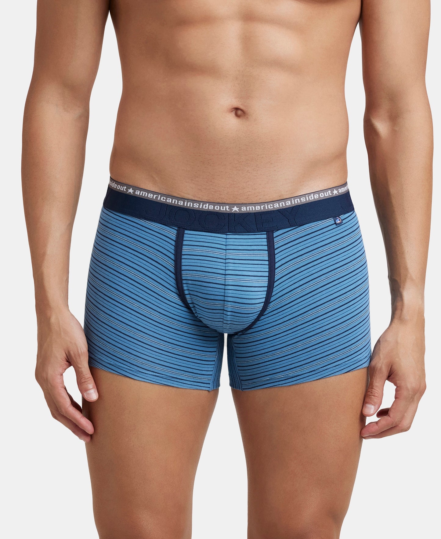 Super Combed Cotton Elastane Stretch Stripe Trunk with Ultrasoft Waistband - Blue Heaven