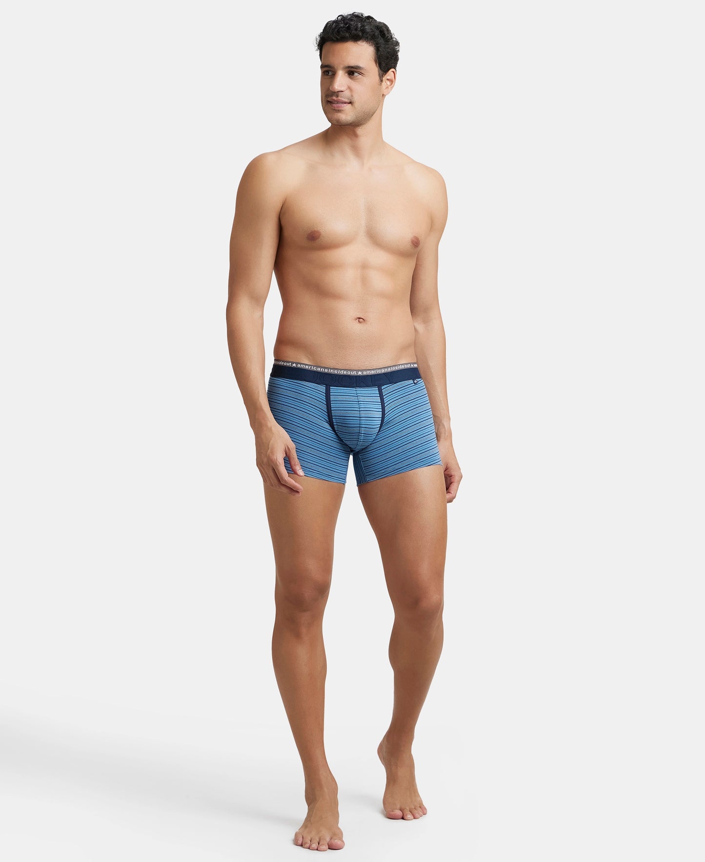 Super Combed Cotton Elastane Stretch Stripe Trunk with Ultrasoft Waistband - Blue Heaven