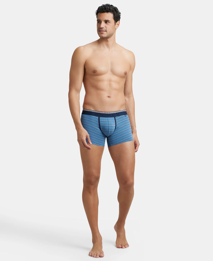 Super Combed Cotton Elastane Stretch Stripe Trunk with Ultrasoft Waistband - Blue Heaven