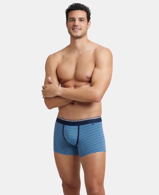 Super Combed Cotton Elastane Stretch Stripe Trunk with Ultrasoft Waistband - Blue Heaven