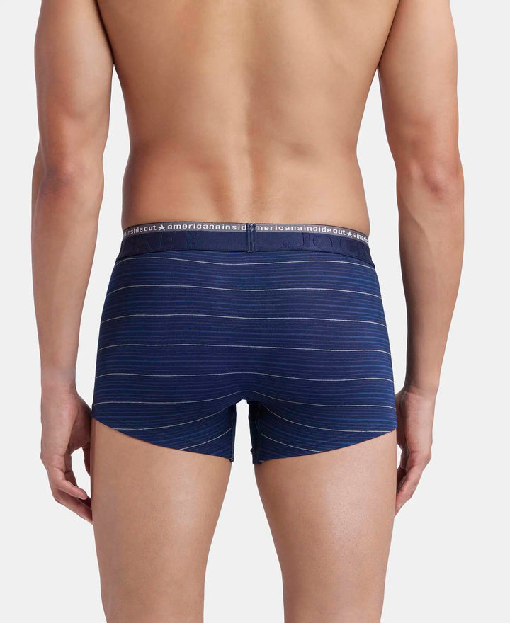 Super Combed Cotton Elastane Stretch Stripe Trunk with Ultrasoft Waistband - Navy-3