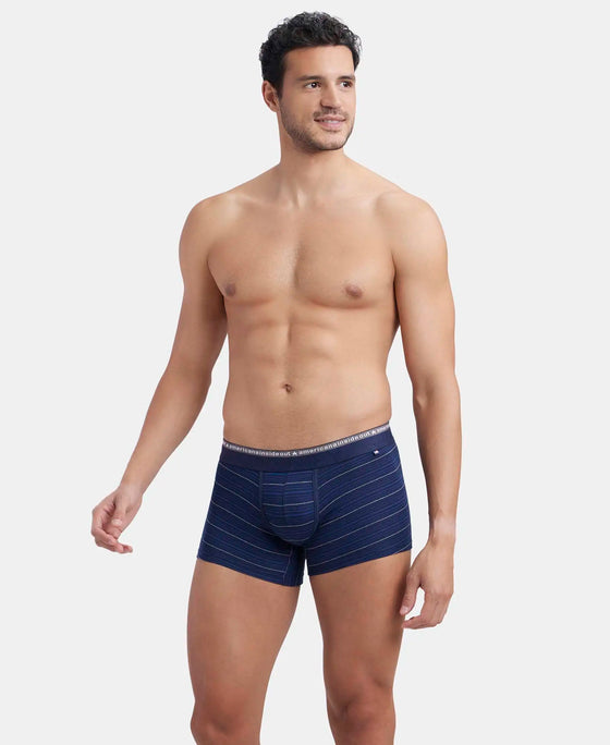 Super Combed Cotton Elastane Stretch Stripe Trunk with Ultrasoft Waistband - Navy-5