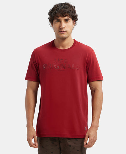 Super Combed Cotton Rich Graphic Printed Round Neck Half Sleeve T-Shirt - Sundried Tomato USA