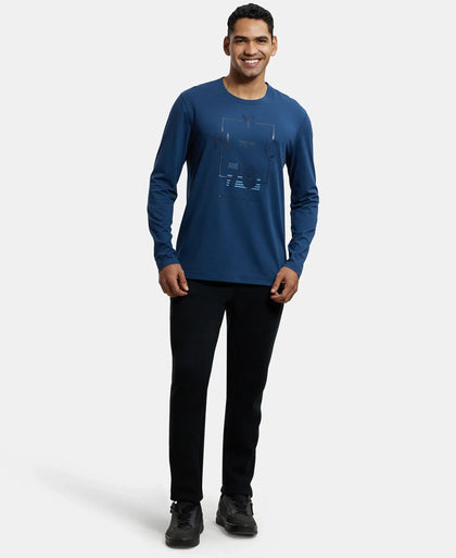 Super Combed Cotton Rich Graphic Printed Round Neck Full Sleeve T-Shirt - Insignia Blue