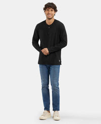 Super Combed Cotton Rich Solid Full Sleeve Henley T-Shirt - Black-6