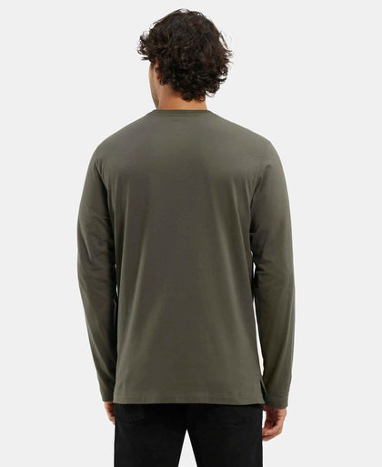 Super Combed Cotton Rich Solid Full Sleeve Henley T-Shirt - Deep Olive-3