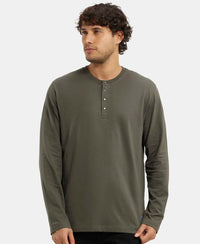 Super Combed Cotton Rich Solid Full Sleeve Henley T-Shirt - Deep Olive-5