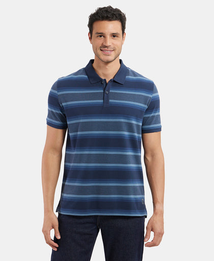 Super Combed Cotton Rich Striped Polo T-Shirt - Navy & Insignia Blue