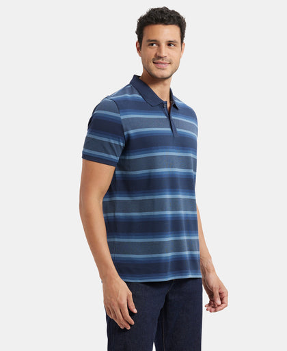 Super Combed Cotton Rich Striped Polo T-Shirt - Navy & Insignia Blue