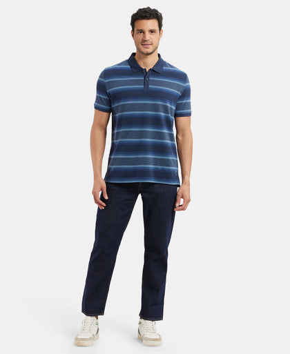 Super Combed Cotton Rich Striped Polo T-Shirt - Navy & Insignia Blue