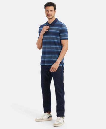 Super Combed Cotton Rich Striped Polo T-Shirt - Navy & Insignia Blue