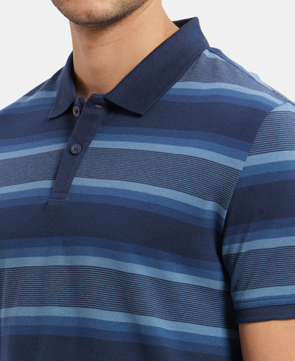 Super Combed Cotton Rich Striped Polo T-Shirt - Navy & Insignia Blue