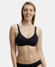 Wirefree Non Padded Super Combed Cotton Elastane Full Coverage Everyday Bra with Contoured Shaper Panel and Adjustable Straps - Black-1