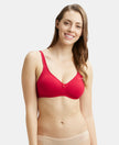 Wirefree Non Padded Super Combed Cotton Elastane Full Coverage Everyday Bra with Contoured Shaper Panel and Adjustable Straps - Red Love-1