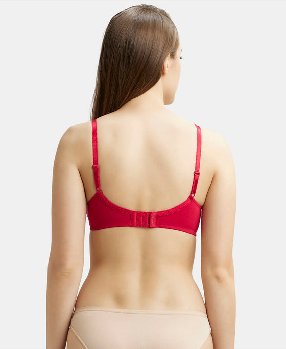 Wirefree Non Padded Super Combed Cotton Elastane Full Coverage Everyday Bra with Contoured Shaper Panel and Adjustable Straps - Red Love-3