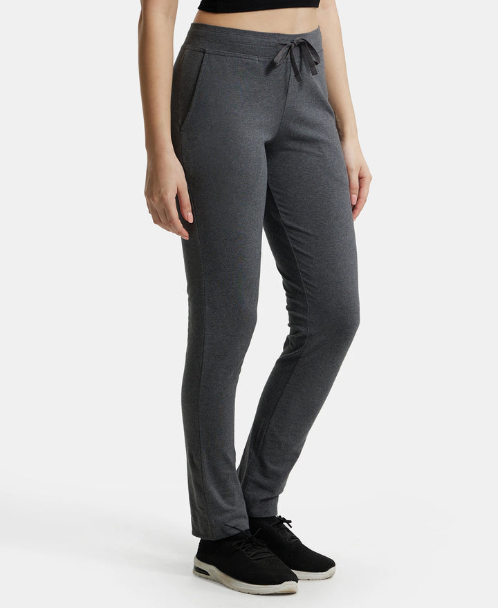 Super Combed Cotton Elastane Slim Fit Trackpants With Side Pockets - Charcoal Melange-2