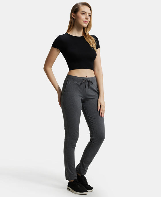 Super Combed Cotton Elastane Slim Fit Trackpants With Side Pockets - Charcoal Melange-6