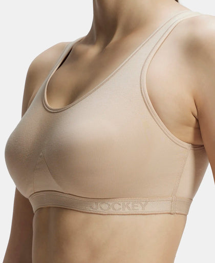 Wirefree Non Padded Super Combed Cotton Elastane Full Coverage Slip-On Active Bra with Wider Straps and Moisture Move Treatment - Skin-7