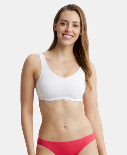 Super Combed Cotton Elastane Slip On Crop Top With StayFresh Treatment - White-1