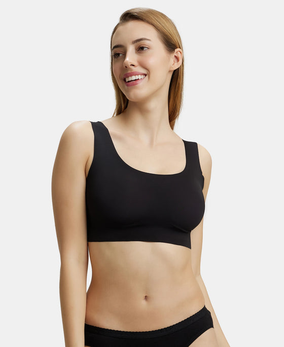 Wirefree Padded Soft touch Microfiber Elastane Full Coverage Lounge Bra with 360 Degree Stretch - Black-5