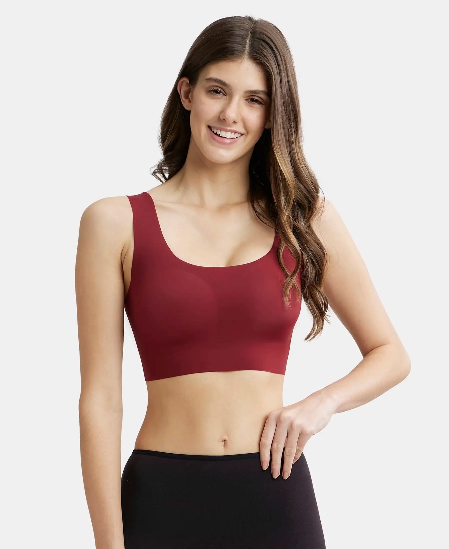 Wirefree Padded Soft touch Microfiber Elastane Full Coverage Lounge Bra with 360 Degree Stretch - Pomegranate-1