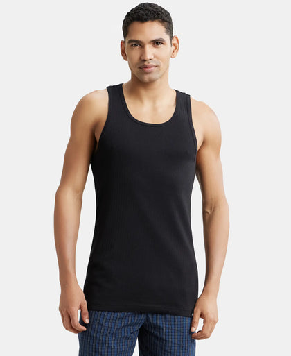 Super Combed Cotton Rib Round Neck with Racer Back Gym Vest - Black-1