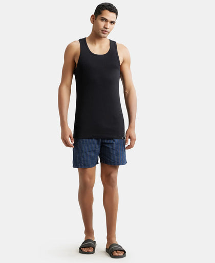 Super Combed Cotton Rib Round Neck with Racer Back Gym Vest - Black-4