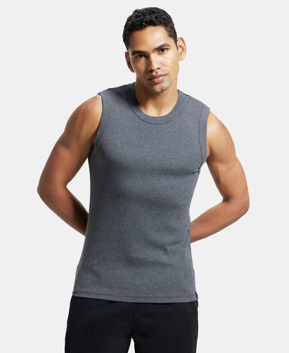 Super Combed Cotton Rib Solid Round Neck Muscle Vest - Charcoal Melange-1