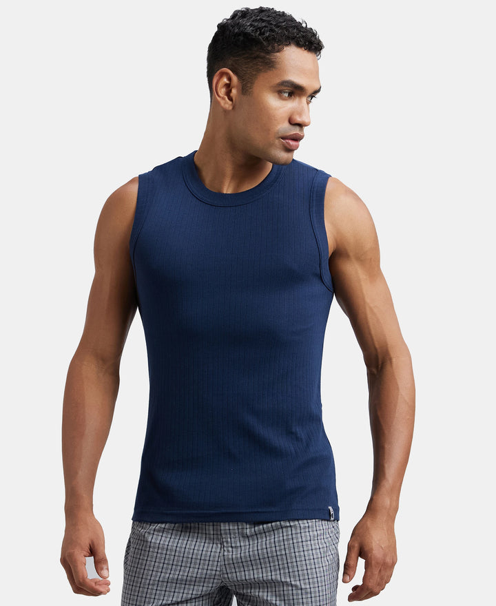 Buy Super Combed Cotton Rib Solid Round Neck Muscle Vest - Navy 9930 ...