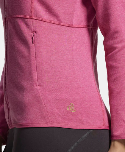 Polyester Cotton Interlock Slim Fit Full Zip High Neck Jacket with Convenient Zipper Pockets - Ibis Rose Melange-7