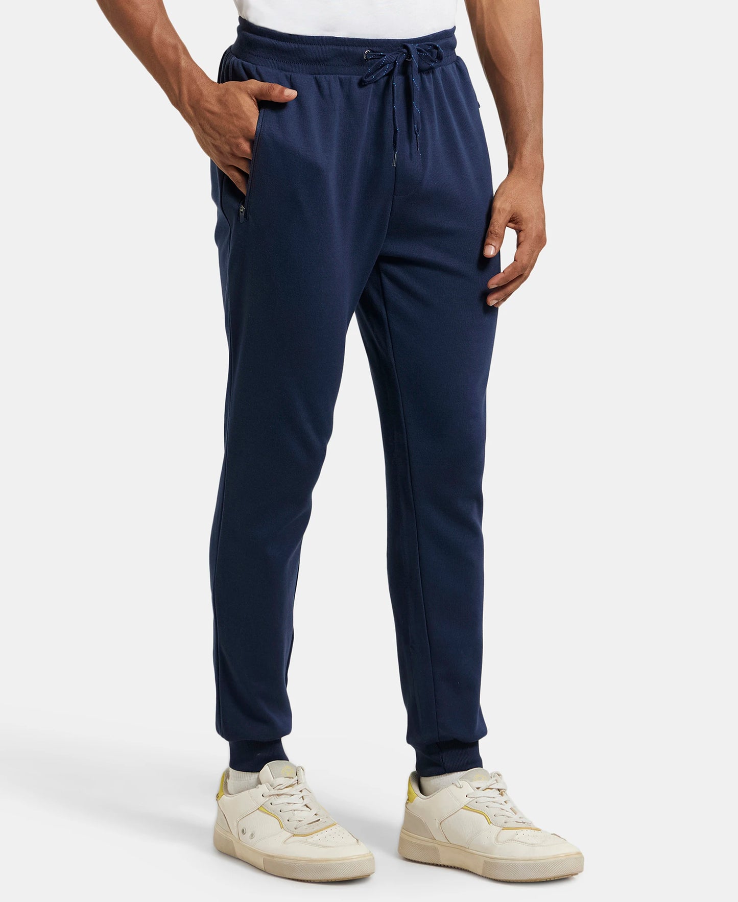 Buy Super Combed Cotton Rich Slim Fit Jogger with Zipper Pockets - Navy ...