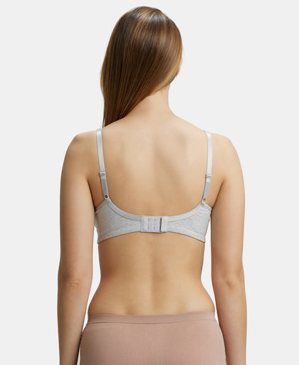 Wirefree Non Padded Super Combed Cotton Elastane Full Coverage Everyday Bra with Concealed Shaper Panel - Steel Grey Melange-3