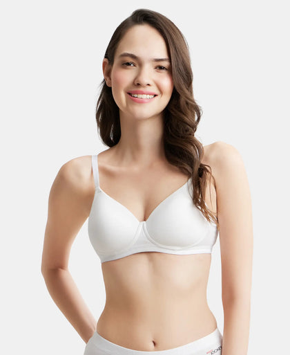 Wirefree Padded Super Combed Cotton Elastane Full Coverage Slip-On Beginners Bra - White-1