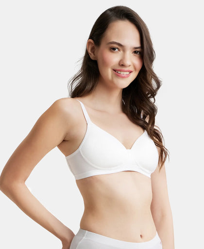 Wirefree Padded Super Combed Cotton Elastane Full Coverage Slip-On Beginners Bra - White-2