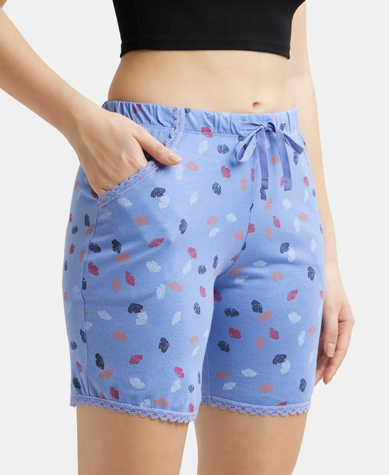 Micro Modal Cotton Relaxed Fit Printed Shorts with Side Pockets - Iris Blue Assorted Prints-2