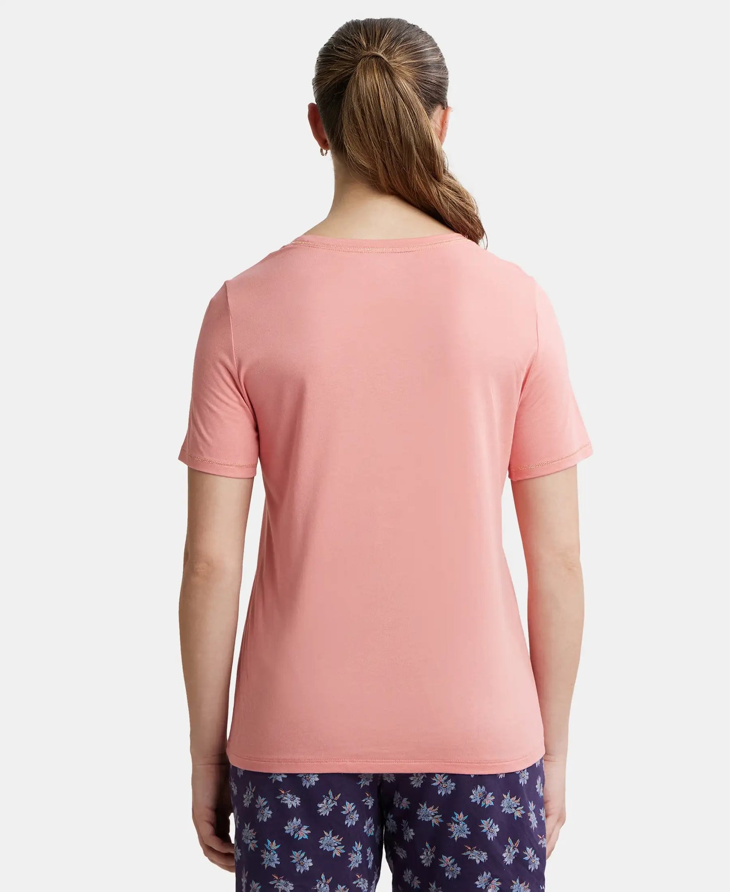 Micro Modal Cotton Relaxed Fit Round neck Half Sleeve T-Shirt - Peach Blossom-3