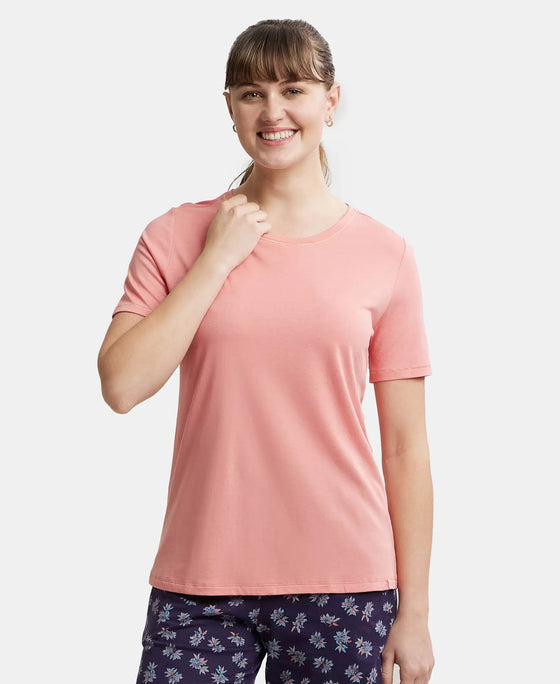 Micro Modal Cotton Relaxed Fit Round neck Half Sleeve T-Shirt - Peach Blossom-5