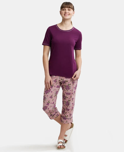 Micro Modal Cotton Relaxed Fit Round neck Half Sleeve T-Shirt - Purple Wine-4