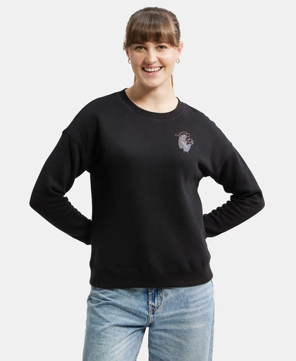 Super Combed Cotton Rich Fleece Fabric Printed Sweatshirt with Drop Shoulder Styling - Black-2