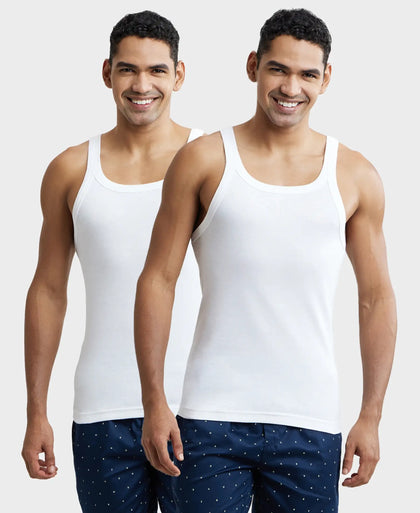 Super Combed Cotton Rib Square Neck Gym Vest - White-1