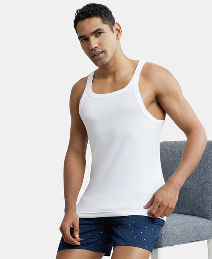 Super Combed Cotton Rib Square Neck Gym Vest - White-6