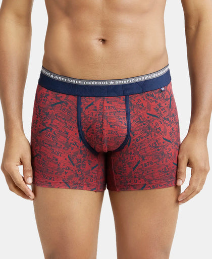 Super Combed Cotton Elastane Printed Trunk with Ultrasoft Waistband - Brick Red-1