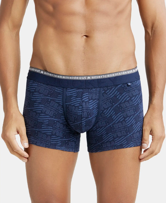 Super Combed Cotton Elastane Printed Trunk with Ultrasoft Waistband - Navy-1