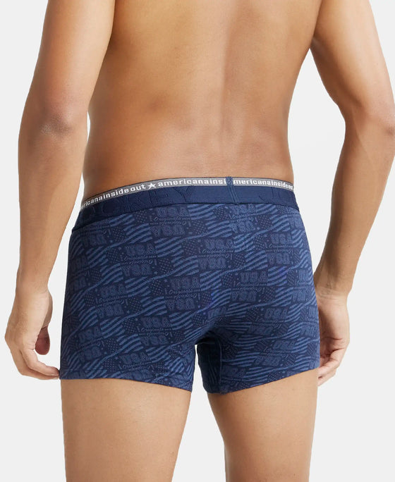 Super Combed Cotton Elastane Printed Trunk with Ultrasoft Waistband - Navy-3